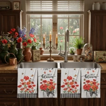 2/4/48pcs Red Floral Butterfly Pattern Printed Kitchen Towels - Ultra Soft, Highly Absorbent Polyester Dish Cloths And Hand Towels, Perfect For Holiday Decor, Kitchen Decor, Party Decor. - Multicolor - View 3