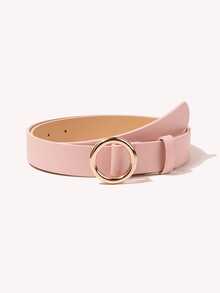 Korean-Style Gentle Pink Thin Waist Belt, Minimalist Single-Loop Design, Exquisite And Compact. Soft And Smooth Leather Texture, Perfect For Daily Matching With Dresses And Shirts. Slim Belt Body Without Bulk, Easily Accents Your Outfit, Creating A Fresh And Sweet Look, Versatile And Practical For Casual Outings And Daily Commuting. - Gold Round Buckle - View 14