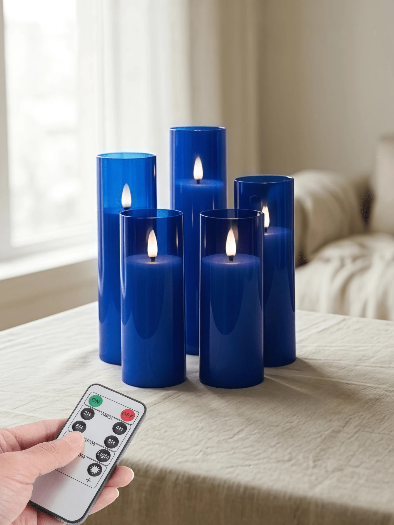 2/3/4/5pcs Battery Operated Flickering Flameless Candles, Suitable For Home Decor, Wedding, Valentine's Day, Table Centerpiece - Klein Blue - View 1