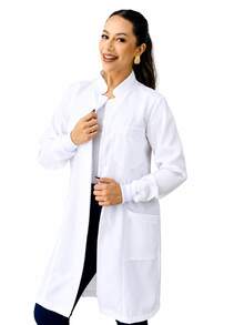 Jaleco Feminino Oxford Branco, Botão Embutido, Gola Padre, Elástico Punho, Acinturado, Manga Longa - Oxford - Branco - Visão 7