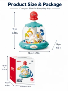 按壓旋轉旋轉木馬玩具 吸盤桌面玩具 幼兒玩具 趴臥時間玩具 爬行玩具 18個月以上玩具 女孩男孩禮物 感官玩具 - 彩色 - 查看 11