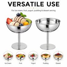 1 Set Stainless Steel Ice Cream Cup, Dessert Bowl, Round Pedestal Pudding Tray, Salad Fruit Yogurt Snack Candy Plate, Suitable For Party Use - Silver - View 3