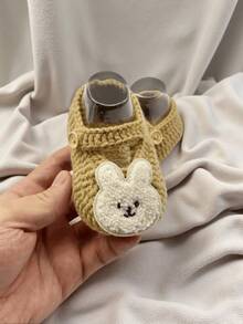 1 Pair Infant Slippers, With Rabbit Applique, Beige And White, Infant Shoes - Khaki - View 2