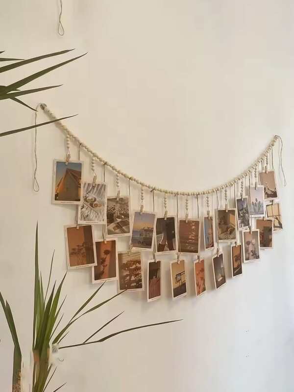 Bohemian Style Hanging Wall Mounted Double-Layer Photo Display Rack, Hemp Rope Photo Wall With Clip, Minimalist Retro Photo Rack, Home Decoration Design For Offices, Balconies, Bedrooms, Living Rooms, Etc., Halloween, Christmas, Holiday Decoration.