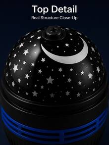 1 pieza [Luz nocturna LED] Lámpara de proyección con patrón de estrellas & luna, luz de decoración de atmósfera de cielo estrellado colorido | Adecuada para dormitorio, habitación, sala de estar, configuración nocturna | Alimentada por USB - Luna estrellada negra multicolor - Ver 6
