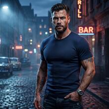 American Ribbed Slim Fit T-Shirt - Blue - View 5