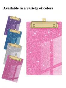 Sparkling Sequin Acrylic Clipboard, Durable PMMA Material, 6 Vibrant Colors, With Metal Frame And Glittering Sequins, Compact And Portable Design, Suitable For Classroom, Office, School, Notebook And Diary, Teacher Gift, Back To School - Multicolor - View 5