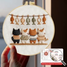 1組手工DIY刺繡套件 20x20cm/7.9x7.9英吋 書本貓咪圖案,含刺繡布、使用說明書、刺繡框、針與線,適合節日送給朋友或家人的禮物,家具與辦公室手工藝術品 - A - 查看 3