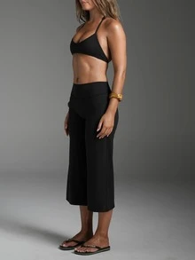 High Waist Wide Leg Capri Pants, Casual Pure Black Loose Capri Pants, Comfortable Slimming And Versatile Sports - Black - View 5