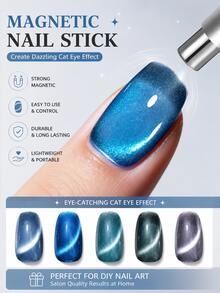 Ímã de Unhas 3D Olho de Gato em Forma de Coração, Ferramenta Magnética de Unhas Tudo-em-1 com Efeitos de Linha Dupla, Lua & Cobra, Ímã de Arte de Unhas em Gel UV com Ponta Francesa, Suprimentos de Unhas para Manicure DIY, Presente para Iniciantes em Unhas, Artistas de Unhas, Volta às Aulas, Halloween, Natal - Multicolorido - Visão 4