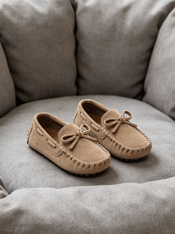 Simple Cute Children's Flat Driving Loafers With Deep Textured Wear-Resistant Sole