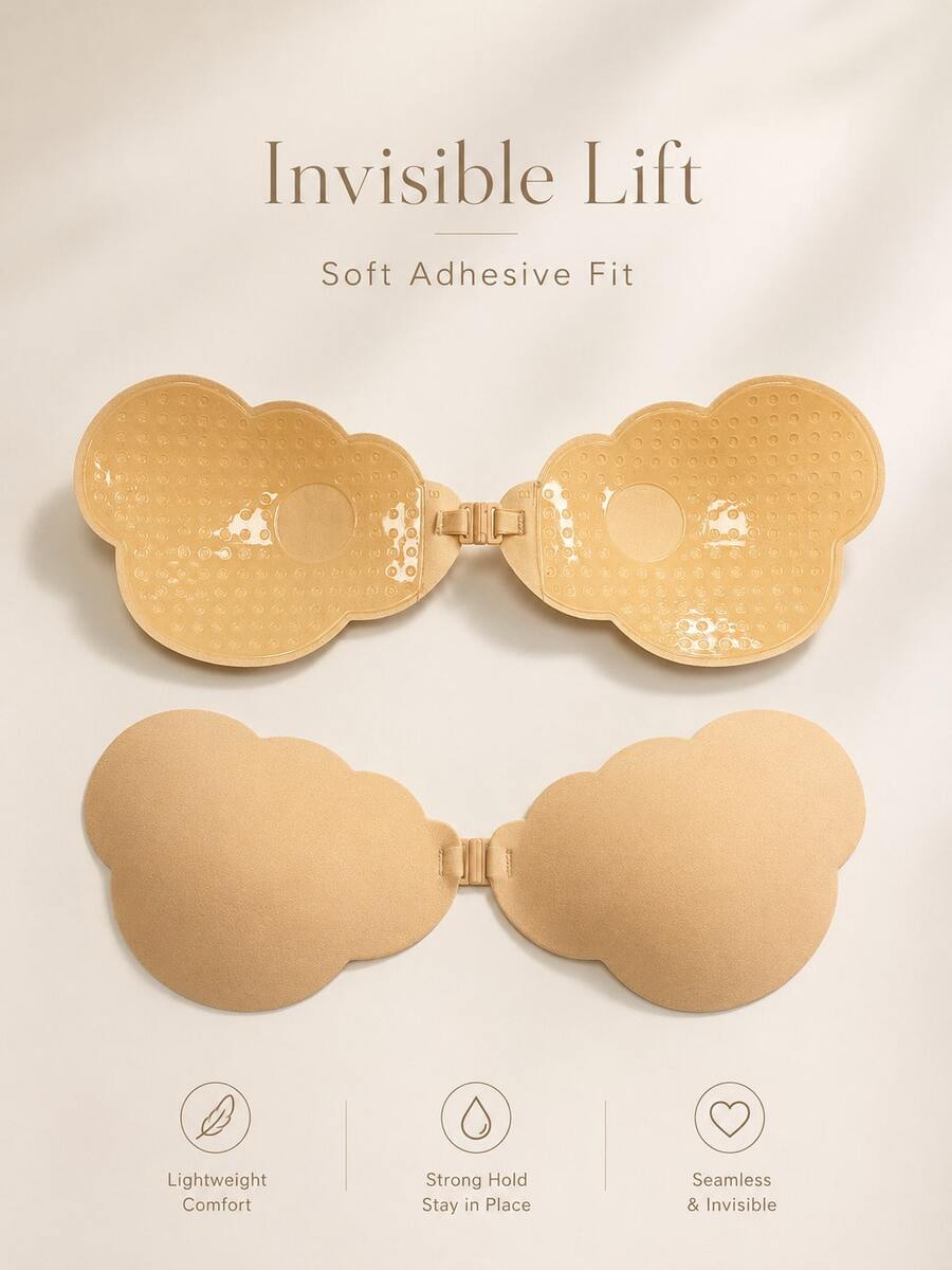 Strapless Invisible Adhesive Bra For Women, Seamless Front Closure Push-Up Breast Pads, Strong Grip Anti-Slip Reusable, Essential For Evening Gowns And Camisoles - Multicolor - View 1