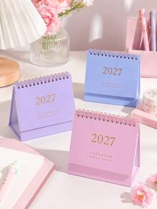 1件 2027年桌曆－緊湊垂直翻頁設計，耐用金屬環裝訂，清晰月度版面，適用於居家辦公或學校組織管理 - 彩色 - 查看 9