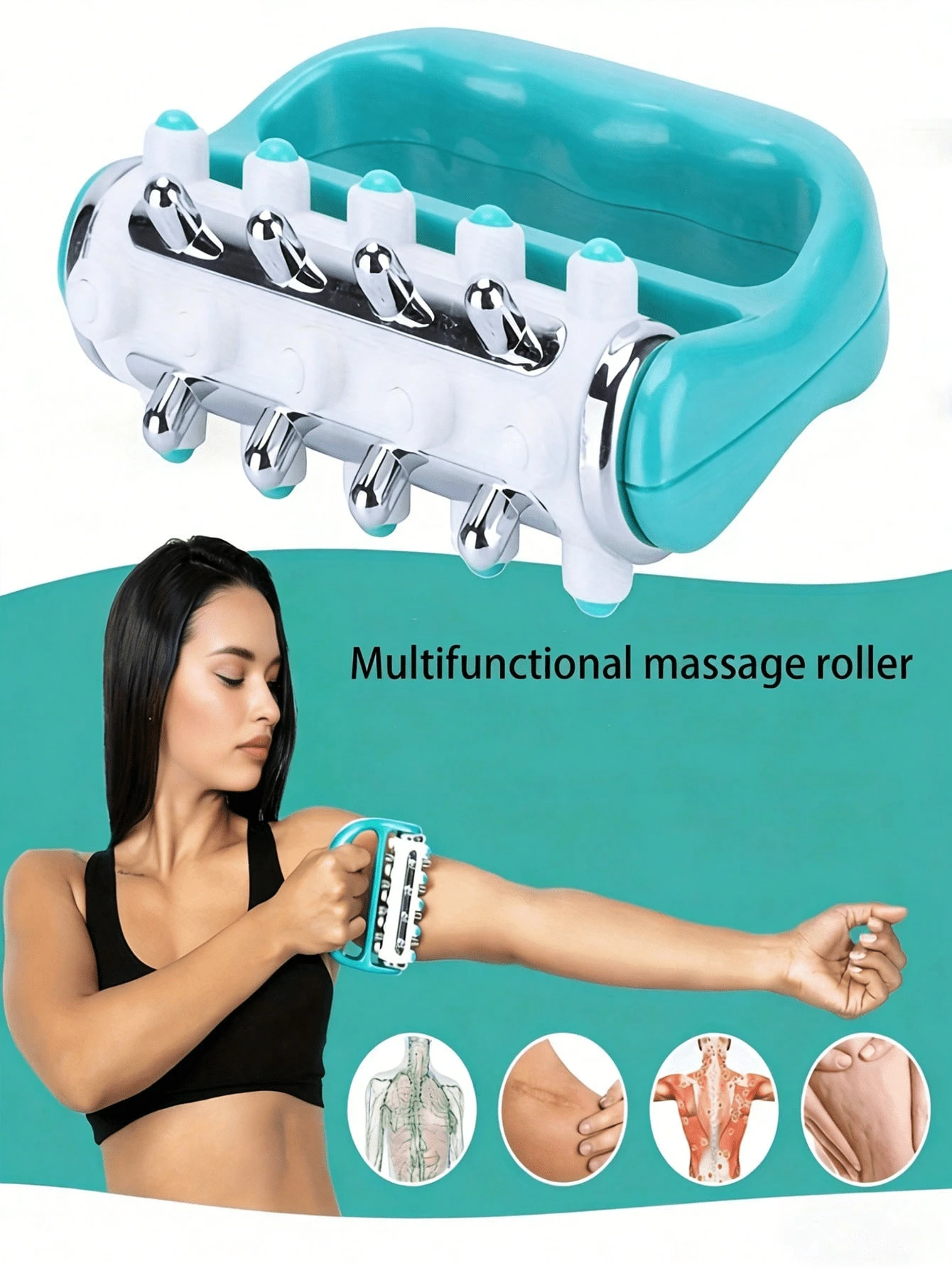 Portable Handheld Roller Body Massager For Neck, Shoulder, Back, Waist, Thigh And Leg Muscle Soreness Relief, Fat Breakdown Circulation Roller, Fascia Relaxation, Women's Massager For Cellulite And Lymphatic Detox - Multicolor - View 1