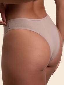 Kit 5 Plain Cotton Thong Comfort Panties - Beige - View 3
