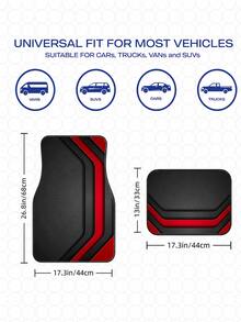 4pcs Universal Red Striped Car Floor Mats, Waterproof Anti-Slip Rubber Bottom, Stain-Resistant Wear-Resistant Trimmable, Suitable For Sedans, SUVs, Trucks, Daily Driving Vehicle Interior Protection - A - View 7