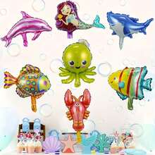 5/10pcs 16-Inch Mini Cute Ocean Animal Shark Octopus Aluminum Balloons, Random Assortment, Colorful, Lightweight And Reusable Party Decorations - View 2