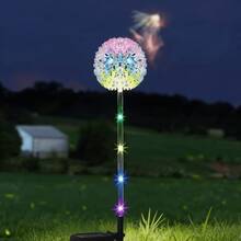 單頭/太陽能蒲公英花園燈，內置LED彩色燈串，庭院花園裝飾燈，戶外草坪景觀地插燈，適用於庭院、景觀、小徑、草坪、走道太陽能裝飾，創意禮物 - 單頭蔥球 - 查看 11