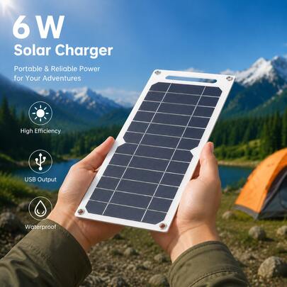 Fast Charging Dual Solar Panel, 6W Waterproof Portable USB Charger & Power Bank For Hiking & Camping, For Mobile Phones