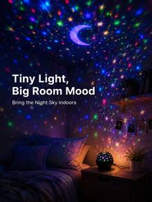 1pc [LED Night Light] Star & Moon Pattern Projection Lamp, Colorful Starry Sky Atmosphere Room Decor Light | Suitable For Dorm, Bedroom, Living Room, Nighttime Setup | USB Powered - Multicolor - View 12