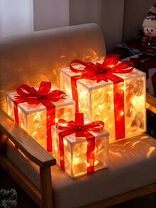 صندوق هدايا عيد الميلاد مع أضواء عيد الميلاد، مجموعة من 3 ديكورات عيد الميلاد المضيئة للخارج، صندوق هدايا شجرة عيد الميلاد مع أضواء LED، صندوق هدايا مضيء، ديكورات صندوق هدايا عيد الميلاد للاستخدام المنزلي، ديكورات الصندوق مع الأقواس، لديكور المنزل الداخلي والخارجي، ديكورات عيد الميلاد، ديكورات هدايا شجرة عيد الميلاد - عين الثور - مشاهدة 5
