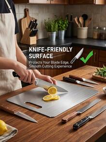 Tapete de preparación de cocina de acero inoxidable para cocina y comedor, de alta relación costo-rendimiento, apto para cocinas pequeñas, caravanas, apartamentos pequeños, minimalista y duradero, aplicable para verduras, frutas, pollo y carne de res, fácil de limpiar, para preparar comidas - plata - Ver 2