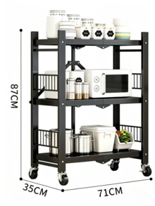 Foldable Multi-Layer Floor Storage Rack - No-Assembly Folding Floor Stand With Universal Casters, Movable, Space-Saving, Sturdy And Durable, Available In Multiple Sizes, Ideal For Storage And Organization In Kitchens, Living Rooms And Studies - Multiple Specifications - View 14
