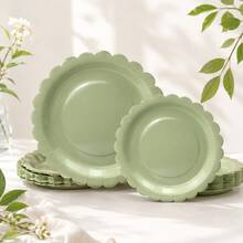 5/10/25 Pcs Green Hollow Lace Paper Plates, Dual Sizes 7/9 Inches, Perfect For Weddings, Birthday Parties & Party Decorations - Multicolor - View 2