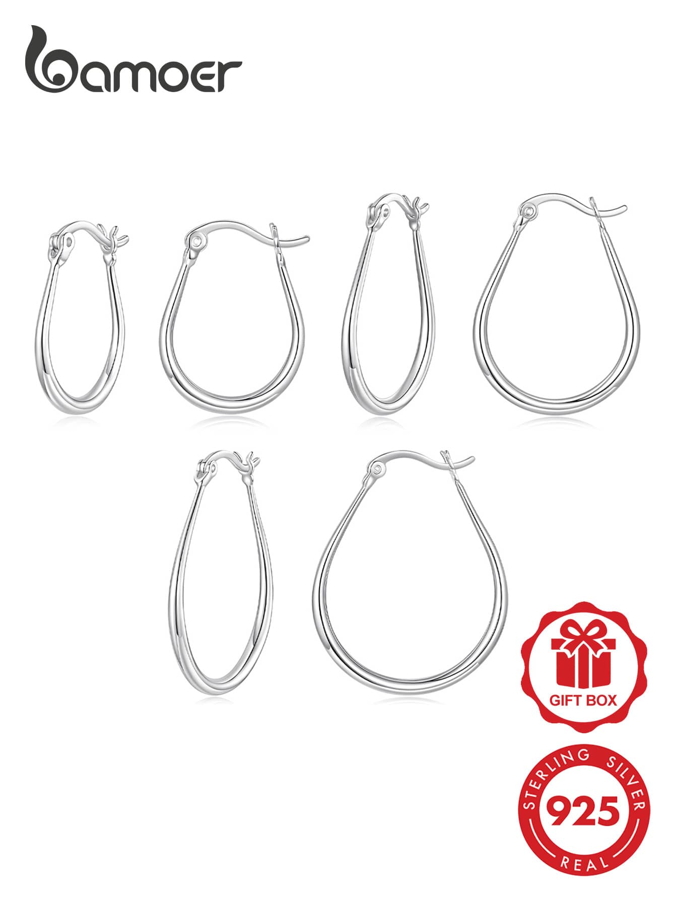 Bamoer S925 Sterling Silver Teardrop Oval Earrings, Minimalist European Style Women's Jewelry