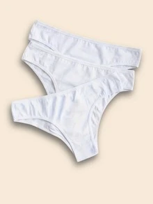 Set Of 5 Premium Cotton Thong Panties, Comfortable, Plain, White - 白色 - 查看 2