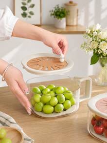 1pc Retractable 2-In-1 Thickened Vegetable Washing & Draining Basket With Lid And Foldable Handle, Large Capacity Fruit Storage & Strainer Basket For Home Kitchen, Efficient Practical Tool, Warm Autumn/Winter Style - One Size - View 3