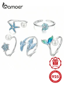 1枚925纯银可爱海龟可调节开口戒指，海洋系列首饰，生日礼物，夏季配饰 - 銀色 - 查看 12