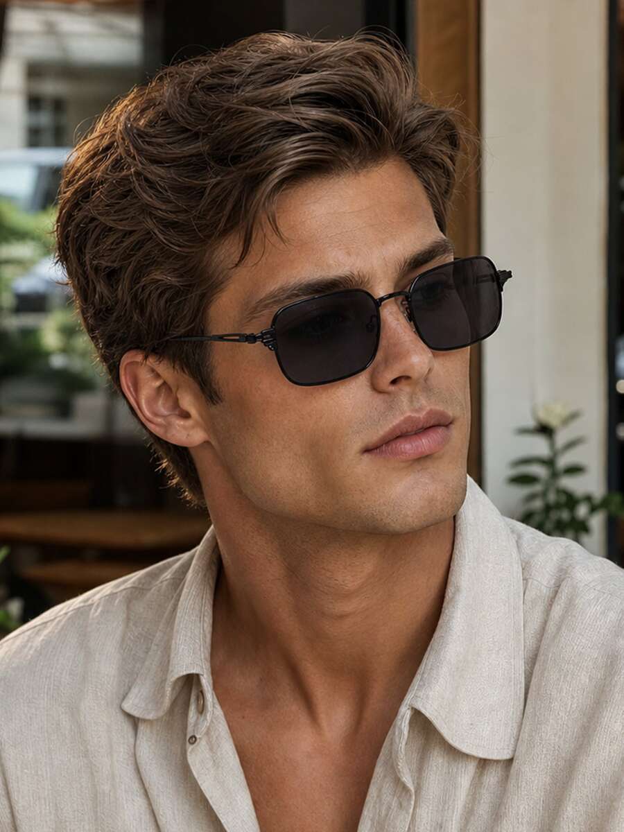 1 Pair Men's Metal Square Fashion Glasses, Fashionable UV Protection Fishing Glasses Driving Fashion Glasses Metal Frame Fashion Glasses, Accessories Men, Summer, Festival, Men's Fashion Glasses - Multicolor - View 1