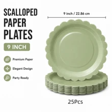 5/10/25 Pcs Green Hollow Lace Paper Plates, Dual Sizes 7/9 Inches, Perfect For Weddings, Birthday Parties & Party Decorations - Multicolor - View 9
