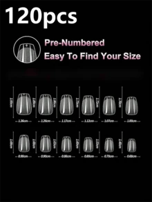 120pcs Short Almond Shaped Pre-Shaped Acrylic Nail Tips, Semi-Matte Full Coverage Square Clear Gel Press-On False Nails, For Nail Extension, Home DIY Manicure - Multicolor - View 9