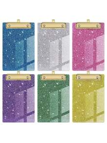 Sparkling Sequin Acrylic Clipboard, Durable PMMA Material, 6 Vibrant Colors, With Metal Frame And Glittering Sequins, Compact And Portable Design, Suitable For Classroom, Office, School, Notebook And Diary, Teacher Gift, Back To School - Multicolor - View 1