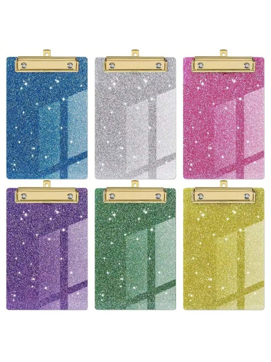 Sparkling Sequin Acrylic Clipboard, Durable PMMA Material, 6 Vibrant Colors, With Metal Frame And Glittering Sequins, Compact And Portable Design, Suitable For Classroom, Office, School, Notebook And Diary, Teacher Gift, Back To School - Multicolor - View 1