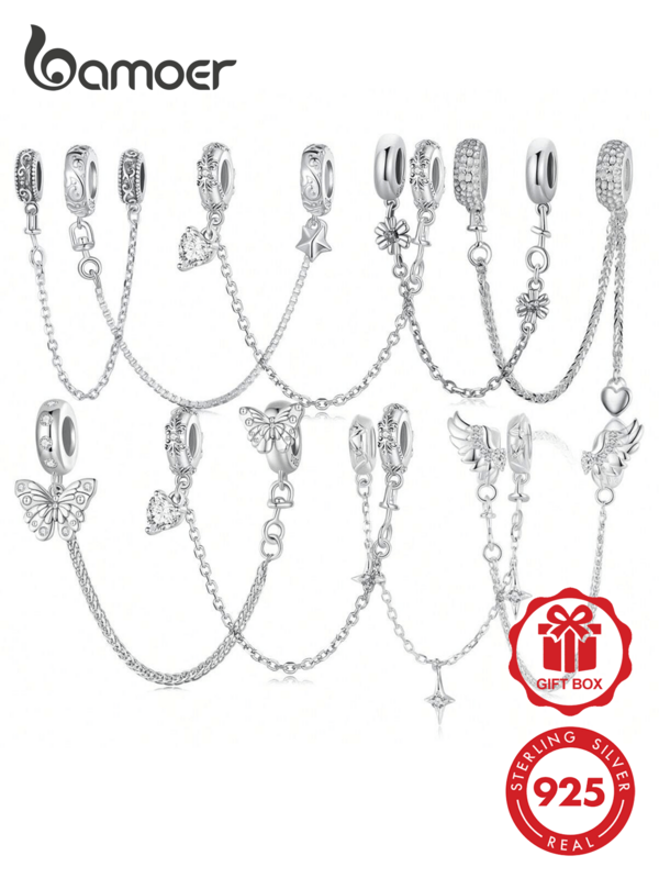 bamoer Set de 1 colier din argint 925 cu formă de inimă, brățară originală din argint cu model șarpe pentru femei, bijuterii DIY, cadou de Ziua Îndrăgostiților