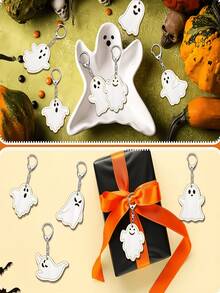 4/2PcsHalloween Ghost Acrylic Keychains, Cute Pattern Ghost‑Shaped Key Chain Pendants, Bag Charms Ornaments, Holiday Party Favor Gifts, Car Key Accessories For Backpack Handbag Decor - Multicolor - View 7