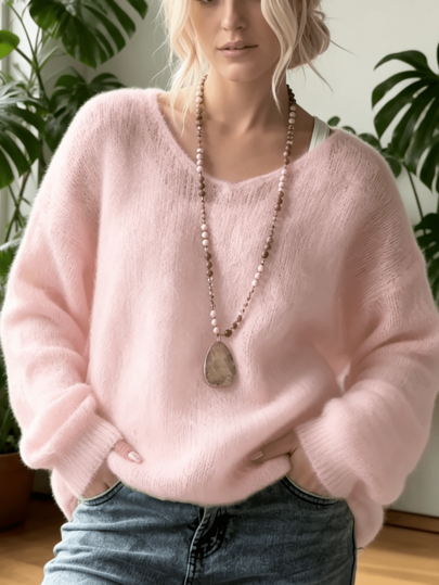 Women's Plus Size Semi-Transparent Loose Casual Sweater Pink