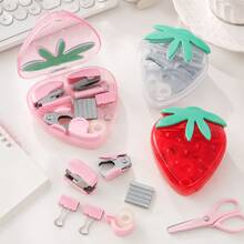 1 Set Strawberry Pattern Stapler Kit, Cute Style Desktop Storage Student Planner Efficiency Tool Set, Planner Dedicated Stapler, Stapler With Storage Box, Mini Stapler Set - Multicolor - View 6