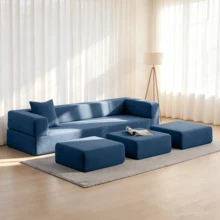 Modern Upholstered 4-Piece Modular Sofa Set For Living Room - Blue - View 2