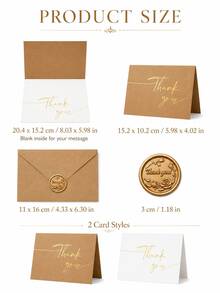 10pcs Thank You Cards Bulk Pack With Kraft Envelopes And Wax Seal Stickers, Minimalist Design, Suitable For Business, Wedding, Baby Shower, Bridal Shower And Graduation - Gold Foil - View 2