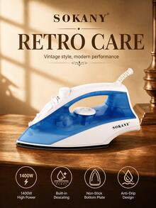 SOKANY 1400W Fast Heating Steam Iron, 170ML Large Water Tank, Ceramic Non-Stick Soleplate Anti-Drip Adjustable Steam Iron, Suitable For All Fabrics Home Use - Baby Blue - View 3