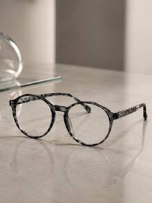 1 Pair Women's And Men's College Style Leopard Print Square Large Frame Fashionable Unique Clear Lens Glasses, Create Fashionable Retro Style Look, Transparent Glasses Accessory, High Definition Glasses Accessory, Suitable For Women, Perfect For Daily Wear, School Or Office Accessory - White Flower Flat - View 4