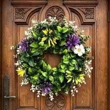 Artificial Plant Wreath For Door Decoration, Faux Decorative Wreath, Christmas Holiday Decoration Wreath, Green Foliage Leaf Wreath - H1 - View 5
