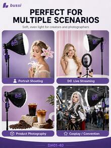 Bussi DH01-40 Softbox Inflable, Almacenamiento Portátil Plegable para Exteriores, Inflado Rápido en 30s, Incluye Juego de Lentes Fresnel, Compatible con Montura Godox, Perfecto para Iluminación de Retrato, Transmisión en Vivo, Cosplay y Fotografía de Productos (Bomba de Aire No Incluida) - Ver 10