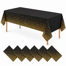 1pc Disposable Waterproof Oil-Proof PEVA Polka Dot Party Tablecloth, For Birthday, Graduation, Restaurant, Wedding Anniversary Bridal Shower Picnic Tea Party Table Decoration - Black - View 2