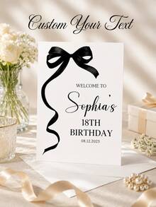 Custom Greeting Card (Includes Envelope), Personalized Black Bow Ribbon Design Greeting Card, Personalized Blessing Card With Customizable Name And Date, Party Theme Invitation, Suitable For Commemorative Celebration Occasions, Minimalist Elegant Style Invitation Card, Suitable For Halloween, Christmas, Valentine's Day, Birthday, Wedding, Baby Shower Party Invitations - Multicolor - View 2
