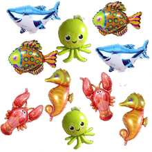 5/10pcs 16-Inch Mini Cute Ocean Animal Shark Octopus Aluminum Balloons, Random Assortment, Colorful, Lightweight And Reusable Party Decorations - View 3